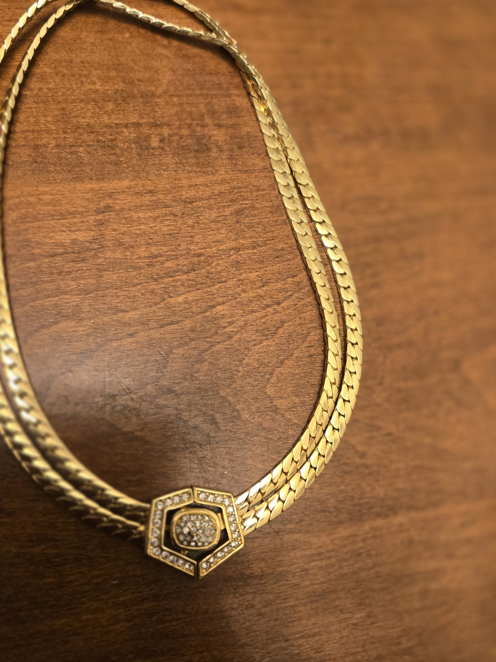 Cristhian Dior Gold Pave Hexagon Statement Necklace - Picture 4 of 13